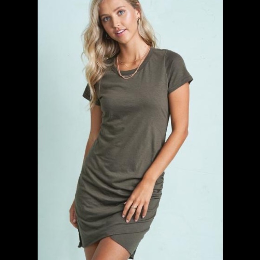 WILLIAM B Side Ruched Mini Shirt Dress